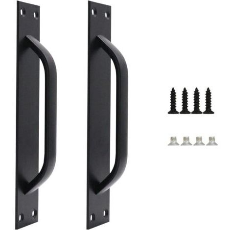 Lot de 2 Grange de Poignée de Porte, Handle de Porte de Grange, Poignée de Porte en Acier Massif, Handle de Porte Coulissante Lourde Pour Cuisine, Meubles, y Compris les Vis, Noire,200MM (1/4)