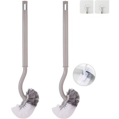 Lot de 2 brosses de cuvette de toilette incurvées sans support pour salle de bain - Brosse de toilette durable sous le bord Brosses de nettoyage domestiques (1/5)