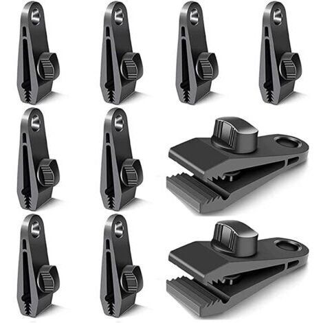 10 Pièces Clips de Bâche, Pièces de Fixation de Bâche, Crochets de Bâche, Clips de Tente de Camping Coupe-Vent, Accessoires de Clip Coupe-Vent Résistant au Soleil (Noir) (1/5)