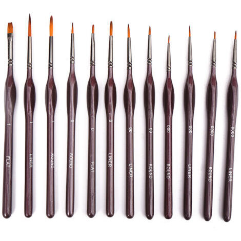 12 Pcs Pinceaux Fins Pinceaux Peinture Professionnels Pinceaux Miniatures pour Acrylique Huile (1/5)