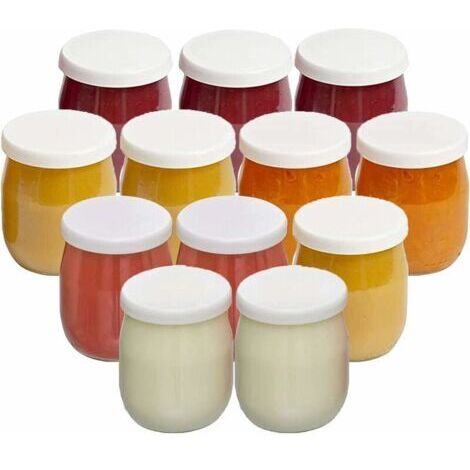 Lot de 12 pots à yaourt en verre 143 ml – Couvercle hermétique anti-goutte – Compatible micro-onde et congélateur – Fabriqué en France (1/5)