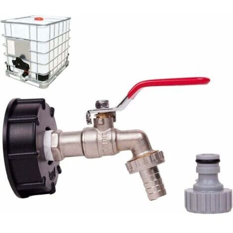 Robinet de réservoir 1000L avec adaptateur IBC 3/4" - Robinet double en laiton, filetage 60 mm. (1/5)