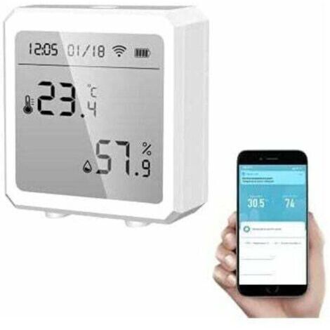 Thermomètre de mesure hygromètre Smart WiFi + capteur température et d'humidité Bluetooth avec rétroéclairage pour intérieur/extérieur, XU, Contrle APP Tuya（blanc） - (1/4)