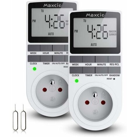 Prises Programmables Digitales (Lot de 2) avec Minuterie Numérique Journalière/Hebdomadaire, Écran LCD, Mode Aléatoire Antivol, Économie d'Énergie, 16A/3680W Max (1/5)