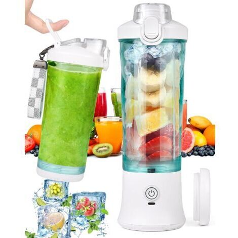 Mixeur à smoothies portable 600 ml avec 6 lames 4000 mAh Mini mixeur peut presser 25 tasses de jus pour le bureau, le camping et les voyages,Blanc (1/5)
