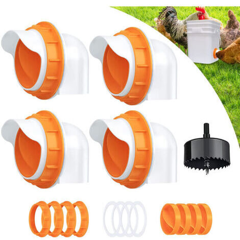 Mangeoire automatique pour poules à 6 ports – Kit de gravité pour seaux et bacs – Matériau PP durable – Économie de 15 à 30% de nourriture (1/5)