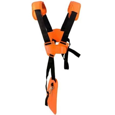 Harnais double pour débroussailleuse, compatible avec les séries FS, taille-bordures KM, tronçonneuses et tondeuses à gazon, en orange. (1/5)
