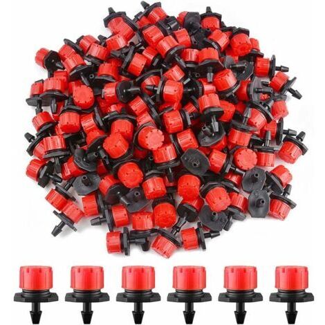200pcs Goutteurs d'Irrigation 1/4'', Réglables, Micro Buses de Brumisation pour Jardins, Potagers et Parterres de Fleurs (Rouge) (1/5)
