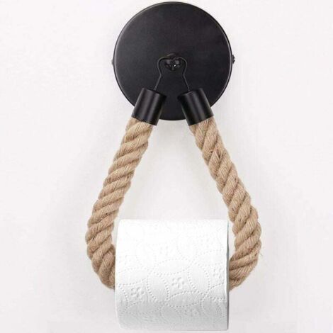 Porte-Papier Toilette,Porte-Serviette en Corde de Chanvre pour Salle de Bain et Cuisine Porte-Papier Salle de Bain Support de Rouleau de Serviette Toilette (Black) (1/4)