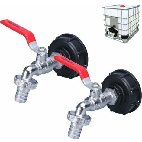 Robinet de cuve récupération eau pluie – Double robinet laiton 1/2' – Filetage S60X6 – Compatible réservoir IBC 1000L (1/5)