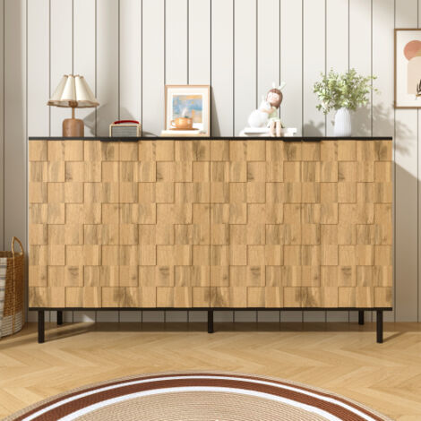 Buffet Mosaik, meuble à 2 portes, meuble de rangement aspect bois, aggloméré, pieds en métal, pour le salon et le couloir (1/5)