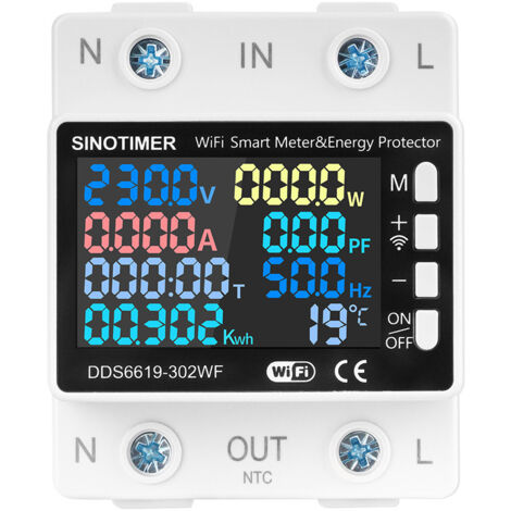 Compteur multifonction WiFi monophasé pour tension, courant et énergie, avec protection contre les surtensions et les sous-tensions et commutateur à distance, 63 A, DDS6619-302WF (avec WiFi et fonctio (1/5)