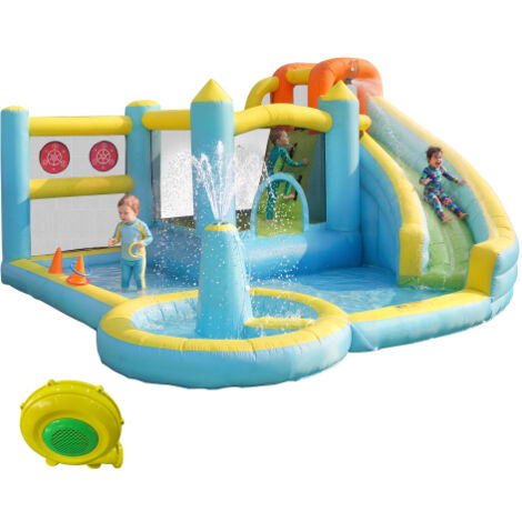 Château gonflable pour enfants, parc aquatique, toboggan, piscine, château gonflable aquatique, aire de jeux aquatique d'extérieur pour enfants, avec soufflerie, dimensions gonflées : 430 × 390 × 210 