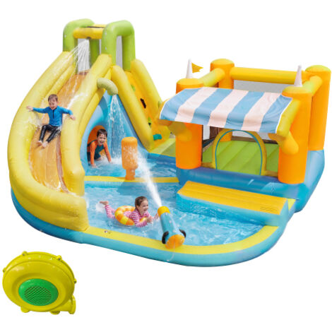 Château gonflable pour enfants, parc aquatique, toboggan, piscine, château gonflable aquatique, aire de jeux aquatique d'extérieur pour enfants, avec soufflerie, dimensions gonflées : 433 × 375 × 165 
