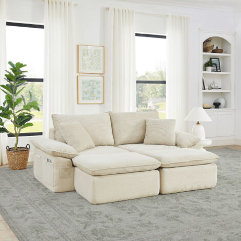 Canapé 2 places Boneless sans montage – Canapé Cloud au rembourrage moelleux, option de canapé au sol modulaire avec repose-pieds, poches de rangement, pour le salon et le bureau, utilisable comme fau (1/5)