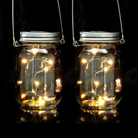 Lampes solaires en verre. lot de 2. 8 LED chacune. à poser ou suspendre. éclairage de jardin. transparent