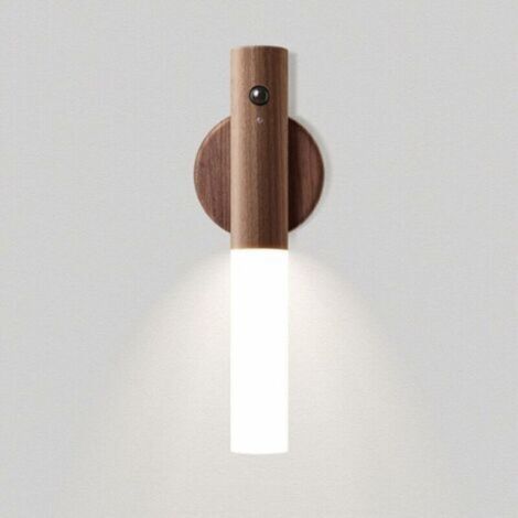 Bewegungsmelder Nachtlicht – wiederaufladbare Wandlampe aus Holz, batteriebetrieben, mit Magnet – für Schrank, Treppen, Flur – Braun (1/4)