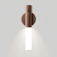 Bewegungsmelder Nachtlicht – wiederaufladbare Wandlampe aus Holz, batteriebetrieben, mit Magnet – für Schrank, Treppen, Flur – Braun