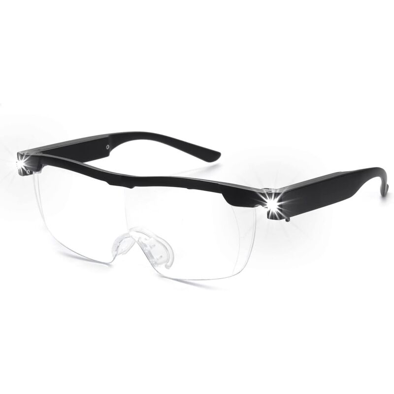 Lunette Loupe Frontale Avec 2 LED - Grossissante 1.5X à 5X Avec 4 Lentilles Amovibles Pour Lecture, Bijouterie, Bricolage