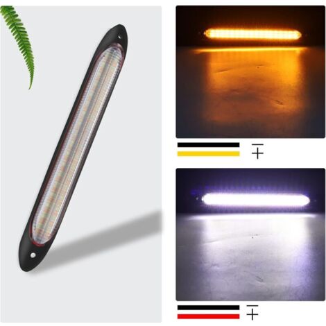 1 Paire LED Feux de Jour 12V,Universal LED Clignotant Séquentiels Bicolore Ambre Blanc Voiture leds Bande Lumières Phare DRL Feux de Circulation Diurnes étanche(15.5CM)
