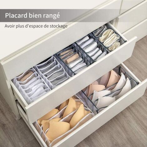 Organiseurs de tiroir pour sous-vètements, Lot de 3 Boîte de Rangement Pliable Non-tissé Closet Organiseurs pour Soutien-Gorges, Chaussettes, Foulard Séparateurs de Tiroir (Gris) (1/3)