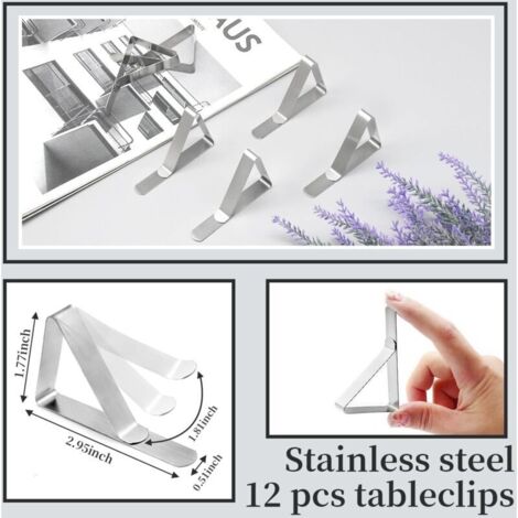 12 Pack Tablecloth Clips- Picnic Table Cloth Clips- Stainless Steel Table Cloth Cover Clamps- Table Clips for Restaurant Picnics Marquees Weddings Graduation Party (1/3)