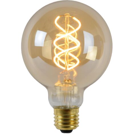 Applique intérieure murale LED E27 4W dimmable – 380 lm – Température de couleur 2200 K – Verre ambré pour ambiance chaleureuse – Lucide