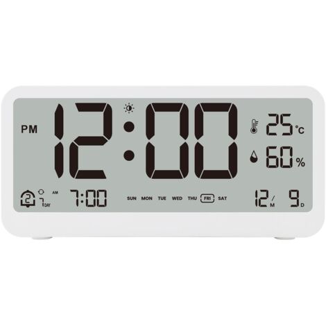Réveil lumineux 8001 – Affichage LED avec température et humidité – Double alarme avec fonction Snooze – Mode nuit ajustable – Curconsa - 8001-EN