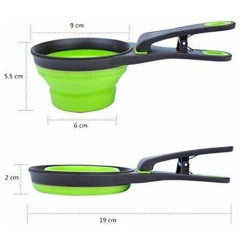 Pelle à nourriture multi-usages pour animaux de compagnie, tasse à mesurer en silicone pliable 3 en 1 et clip de fermeture de sac pour chien chat stockage nourriture eau collation bol de voyage