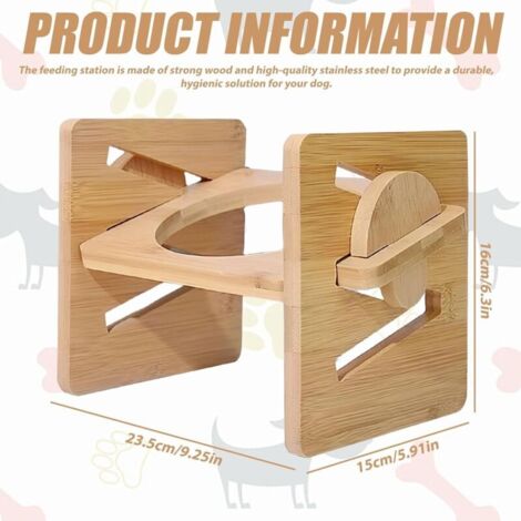 Gamelle surélevée à 4 hauteurs : mangeoire en bois avec gamelle en acier inoxydable, mangeoire pour chien, gamelle réglable pour chiens de grande taille et moyenne