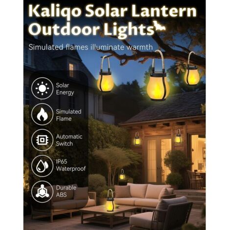 Lumières extérieures de lanternes solaires, lumières de flamme de corde de chanvre, lumières solaires de flamme dansante,il convient au camping en plein air, à la décoration du jardin de etc,2PCS