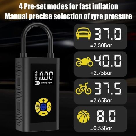 Trimec – Compresseur à air portatif – Gonfleur pneus voiture avec écran LCD – 150 PSI – Rechargeable 2000mAh avec lumière LED d'urgence
