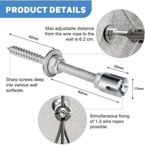 Support pour Plantes Grimpantes, 12m Kit Treillis Fil, 3 mm Corde en Acier Inoxydable Kit avec 8 Supports Muraux pour Vignes Fleurs Légumes