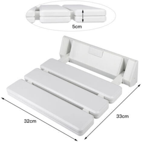 Siège Rabattable pour Douche Mural Capacité de Charge 130 kg Siège de Douche Repliable Tabouret Pliant pour Salle de Bain Tabouret Mural Rabattable Blanc