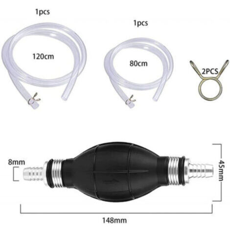 Pompe à essence manuelle, 2 m, siphon, pompe de transfert, pompe à essence, pompe d'aspiration, pompe à huile avec pinces métalliques pour pompe diesel, eau, liquide, aquarium (1,2 m)