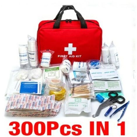 Basetbl – Coffret de secours 300 pièces – Sac d'urgence pour 5 personnes – Nylon résistant à l'eau – Bandages, antiseptiques, ciseaux inclus