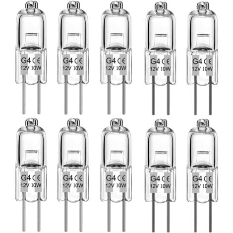 Lot de 10 Ampoules G4 Halogènes, Blanc Chaud 12V 10W, 2700K, 140LM, Intensité Variable [Classe énergétique G]