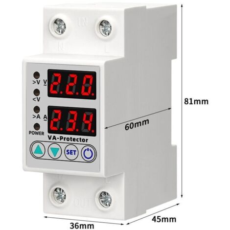 63A 220V Din Rail Réglable Sur Tension et Sous Tension Dispositif De Protection Protecteur Relais Sur Courant Protection LED Affichage