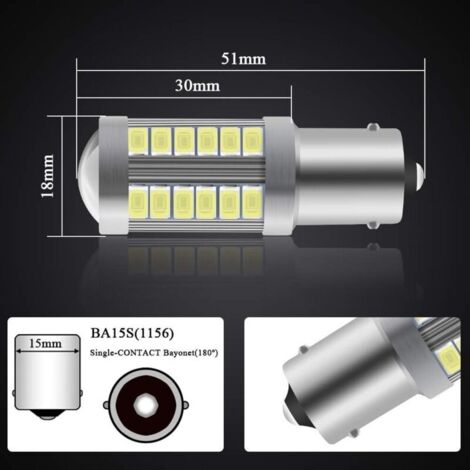 Blanc 1156 BA15S P21W 5630 33SMD Clignotants Ampoules LED 900LM Super Bright Feu de Recul Feu de Freinage Arrière Phares antibrouillard Position Feu arrière 12-30V 3.6W(4 pièces)