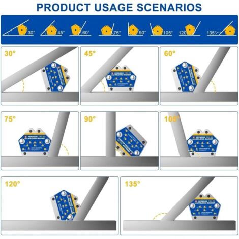 Aimants pour soudage,FM2-S Max 25 kg Angle magnétique pour soudage Pour support d'angle 30 °, 45 °, 60 °, 75 °, 90 °,105 ° (1/4)