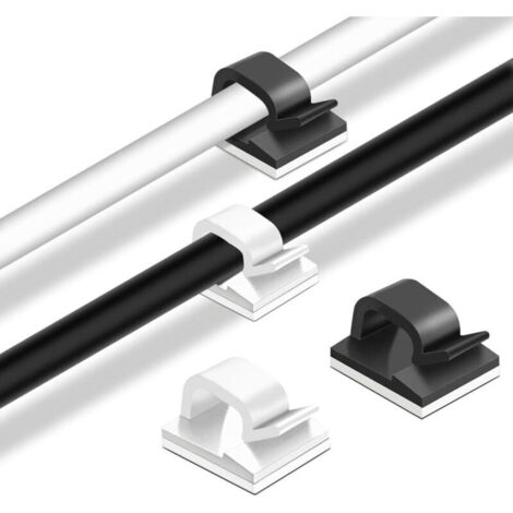 60 pcs clips de câble adhésif,plastique organisateurs de cordon de câble Clip de gestion de stockage de câble pour bureau à domicile - noir, blanc (1/4)