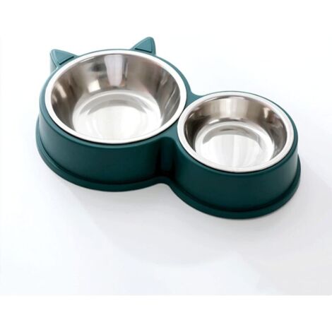 Aougo – Gamelle double pour chat en acier inoxydable – Antidérapante et hypoallergénique – Facile à nettoyer – Pour nourriture et eau