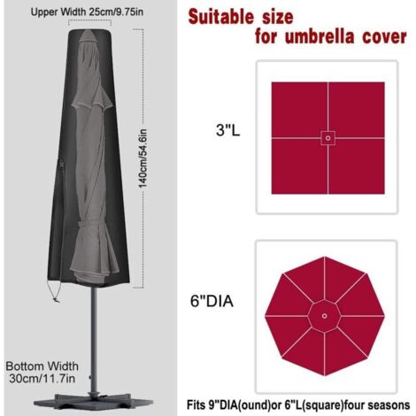 Housse de Parasol Droit, Couverture de Parasol Imperméable 2m, Anti-UV, Anti-Vent 210D Tissu Oxford Housse de Protection de Parapluie avec Fermeture éclair Imperméable(140x25x30cm)