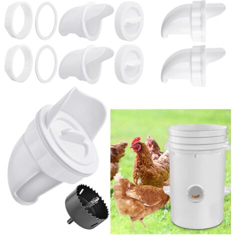 Aougo – Mangeoire automatique pour poules – 4 ports – Anti-gaspillage et anti-nuisible – Compatible seaux et tonneaux – Plastique alimentaire résistant (1/5)
