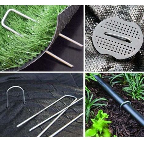 Lot De 60 Crochets Anti-mauvaises Herbes En Inox Galvanisé, 10 Cm Avec Rondelles, Gants Et Crochet De Dépose