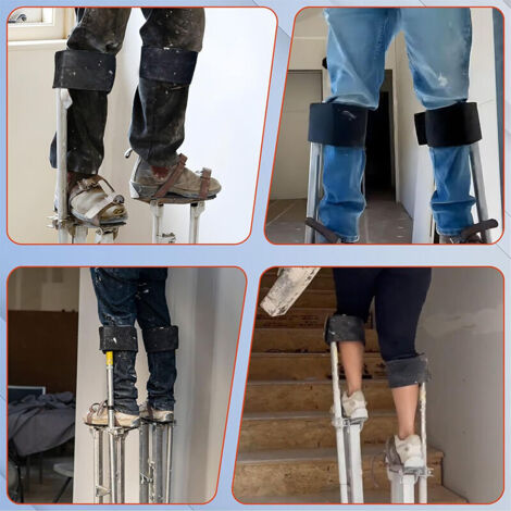 Échasses rembourrées pour cloisons sèches avec sangles réglables, bretelles confortables et sangles pour les jambes.