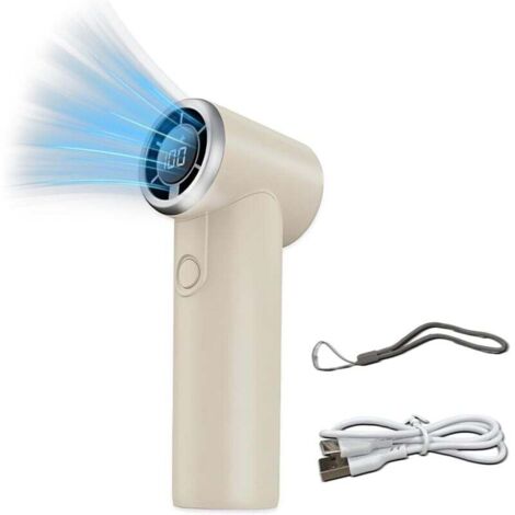 Ventilateur pliable portable 2000 mAh, 5 pales, rechargeable par USB, 5 vitesses, écran LED, filaire, pour intérieur et extérieur (blanc cassé) XXW (1/4)