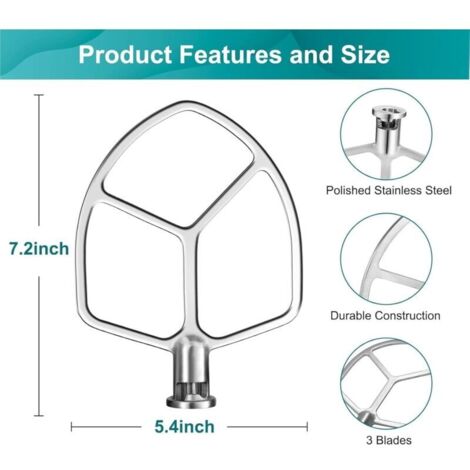 Batteur plat, compatible avec les batteurs sur socle à bol relevable KitchenAid de 5 6 litres, palette en acier inoxydable poli