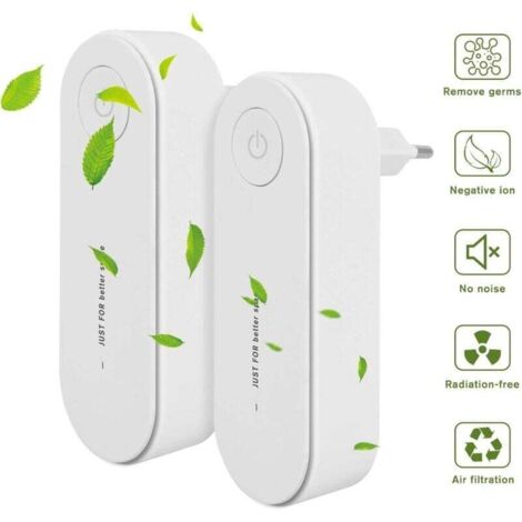 Purificateur d'air enfichable, 2 packs de mini purificateur d'air Laveur d'air à fonctionnement silencieux pour les allergènes d'animaux de compagnie, Fumoir, Appartement Chambre Cuisine Toilette-Fei