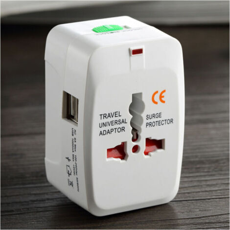 Adaptateur de voyage universel, adaptateur de prise universel multifonctionnel avec 2 ports USB, compatible avec la France, les États-Unis, le Royaume-Uni et l'Australie, adaptateur de prise tout-en-u